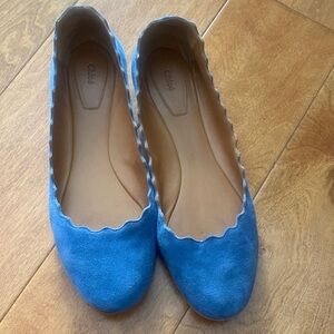 Chloe Lauren Blue Suede Scalloped Flats sz 9.5